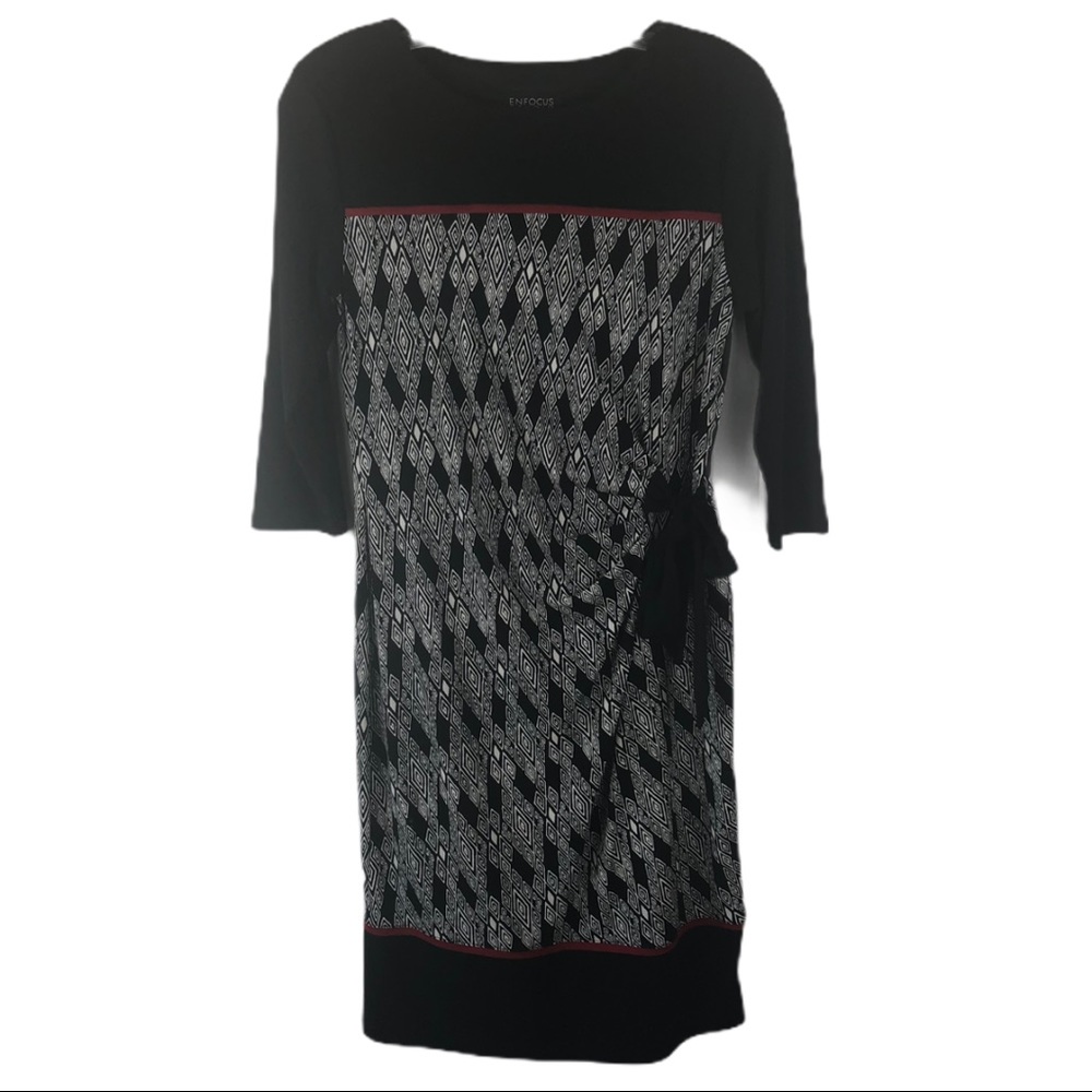 Enfocus Studio Black Red White Print Dress
